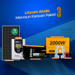 Karavan Lityum Solar Enerji Paketi – 395W Phono Panel + 2000W MEXXSUN Tam Sinüs İnverter + 200Ah MEXXSUN Lityum Akü