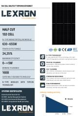 LEXRON 655W 132 CELL 16BB HALF-CUT TOPCON 16BB GÜNEŞ PANELİ-33 ADET