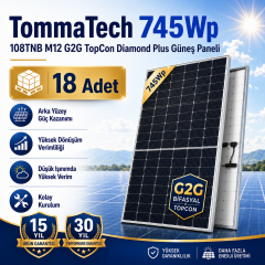 TommaTech 745Wp 108TNB M12 G2G TopCon Diamond Plus Güneş Paneli- 18 Adet