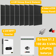 6 kW Solar Sistem Paketi – Hegel İnverter + 8x625W Panel + 51.2V 100Ah Lityum Akü