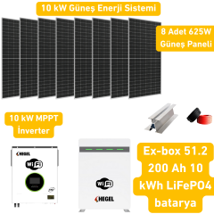 10 kW Solar Sistem Paketi – Hegel İnverter + 8x625W Panel + 51.2V 200Ah Lityum Akü