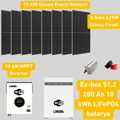 10 kW Solar Sistem Paketi – Hegel İnverter + 8x625W Panel + 51.2V 200Ah Lityum Akü