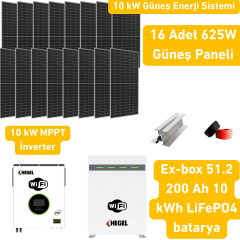 10 kW Solar Sistem Paketi – Hegel İnverter + 16x625W Panel + 51.2V 200Ah Lityum Akü