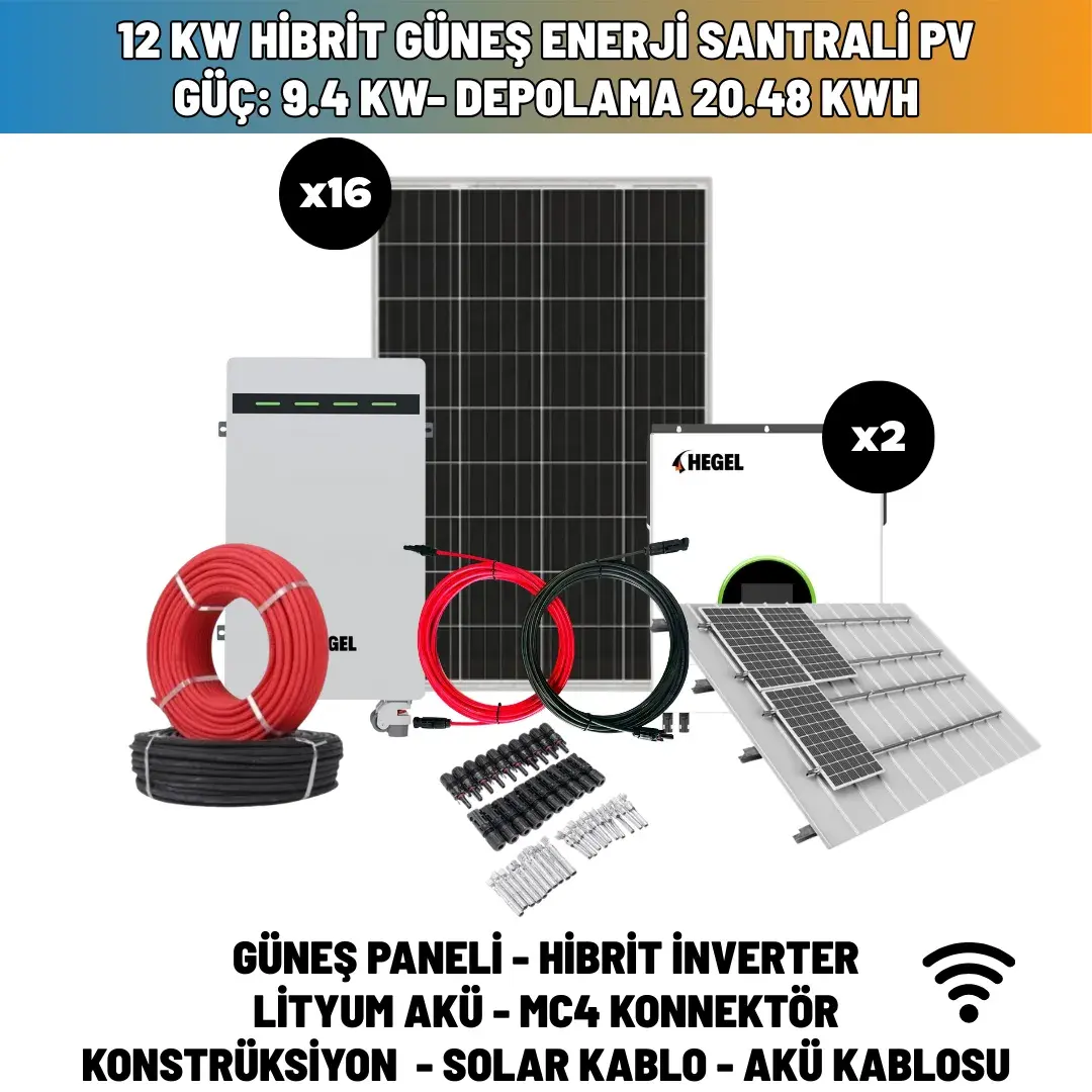 12 KW Hibrit Güneş Enerji Santrali Pv Güç: 9.4 Kw- Depolama 20.48 Kwh