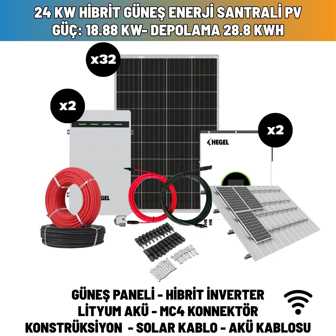 24 KW Hibrit Güneş Enerji Santrali Pv Güç: 18.88 Kw- Depolama 28.8 Kwh