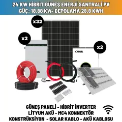 24 KW Hibrit Güneş Enerji Santrali Pv Güç: 18.88 Kw- Depolama 28.8 Kwh