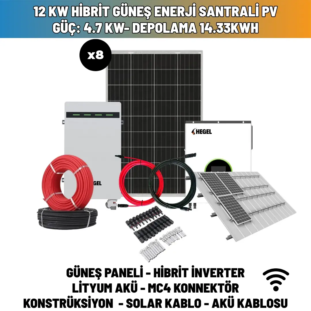 12 KW Hibrit Güneş Enerji Santrali Pv Güç: 4.7 Kw- Depolama 14.33Kwh