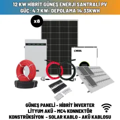 12 KW Hibrit Güneş Enerji Santrali Pv Güç: 4.7 Kw- Depolama 14.33Kwh