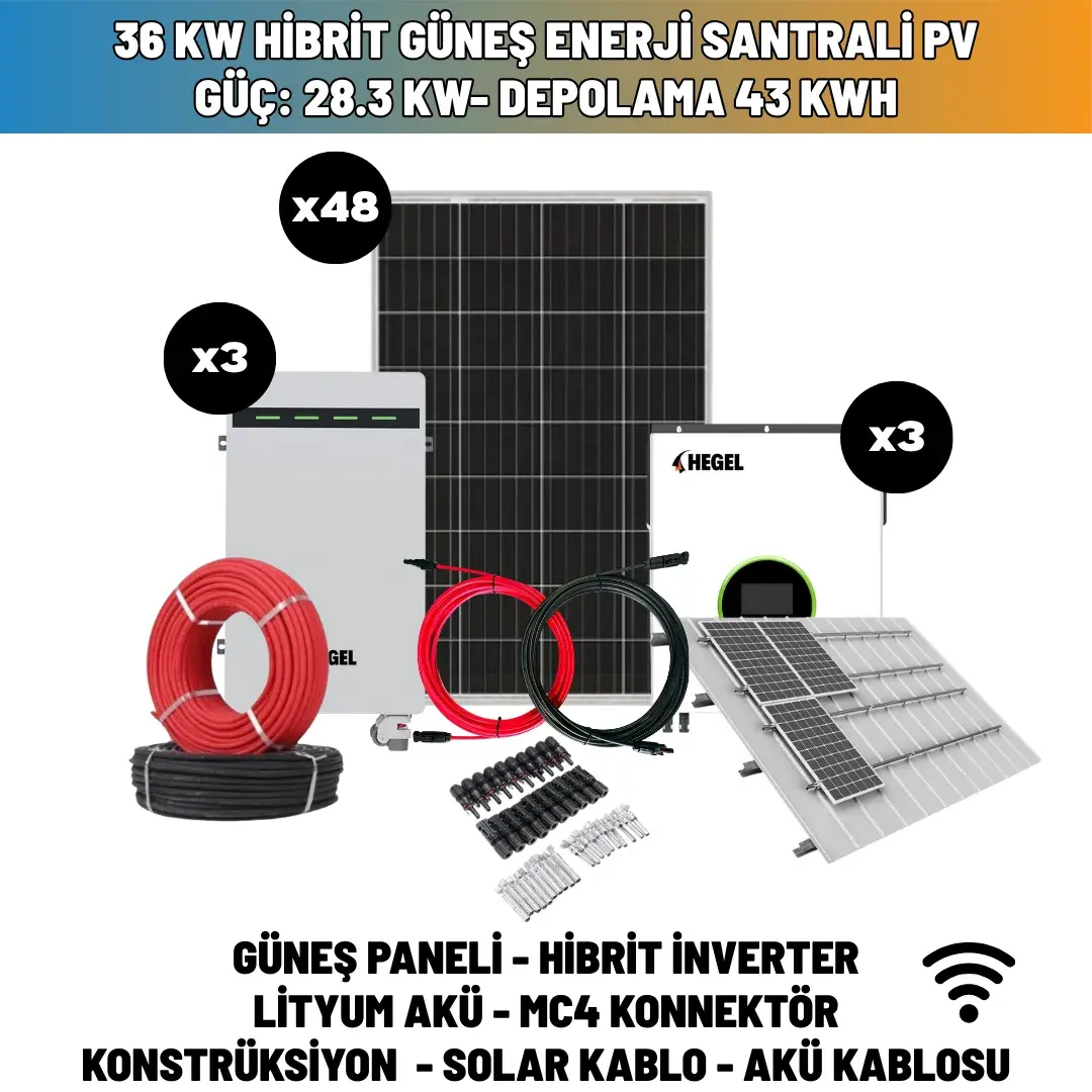 36 KW Hibrit Güneş Enerji Santrali Pv Güç: 28.3  Kw- Depolama 43 Kwh