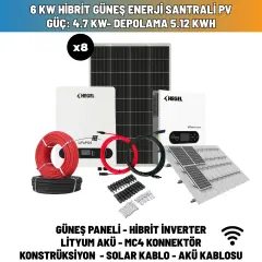 6 KW Hibrit Güneş Enerji Santrali Pv Güç: 4.7 Kw- Depolama 5.12 Kwh