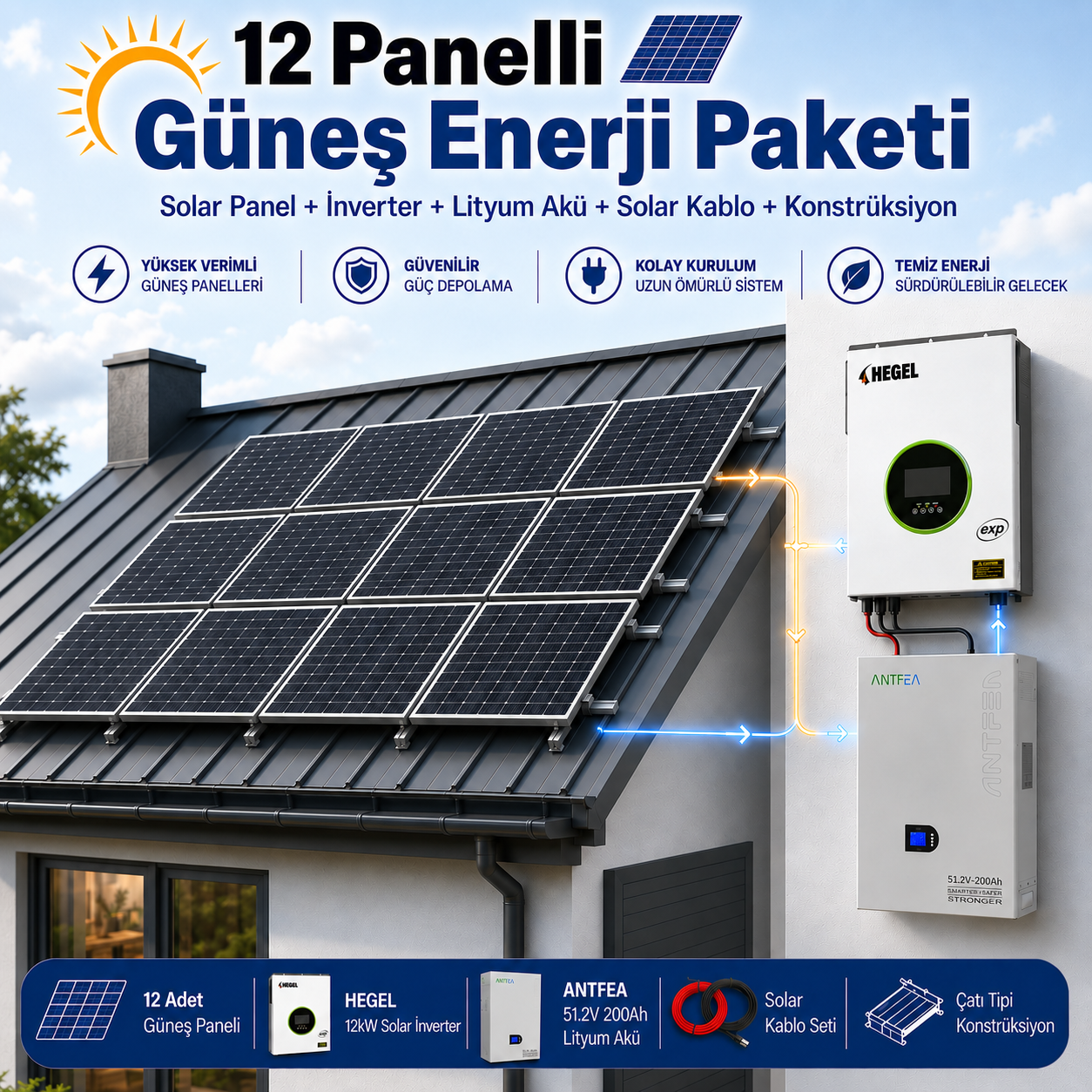 12 Panelli 12 Kw Güneş Enerji Sistemi