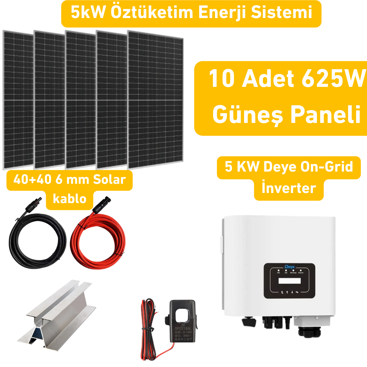 5 kW On Grid Solar Enerji Paketi (10x625W Güneş Paneli)