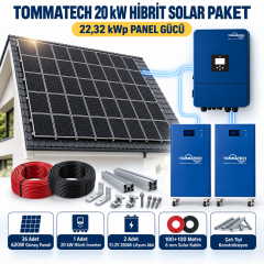 TommaTech 20 kW Hibrit Solar Paket – 36 Adet 620W Panel ve 28,67 kWh Lityum Akü