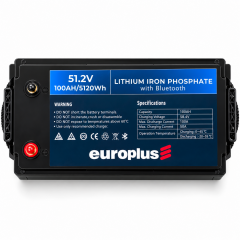 Europlus 51.2V 100Ah 5.12 kWh LiFePO4 Lityum Akü – Bluetooth Özellikli