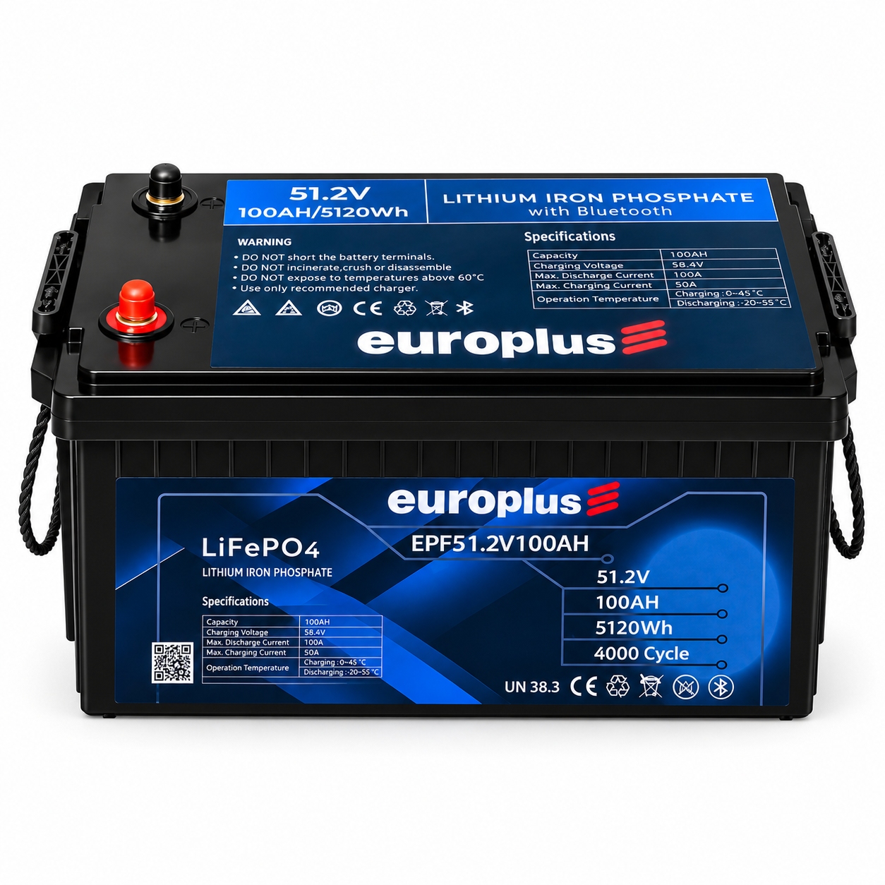 Europlus 51.2V 100Ah 5.12 kWh LiFePO4 Lityum Akü – Bluetooth Özellikli